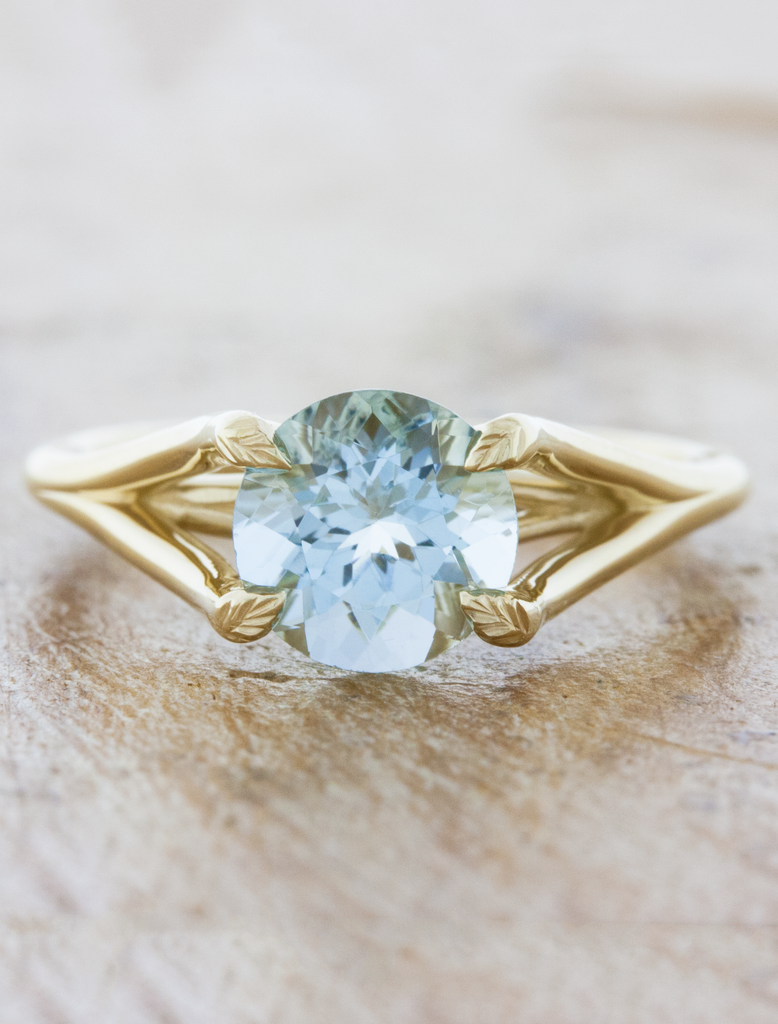 1.5 Carat Round Cut Aquamarine Engagement Ring 10k White Gold With Art –  agemz